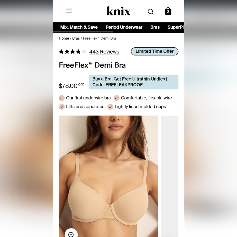 Knix Flex Free Demi Bra NWT